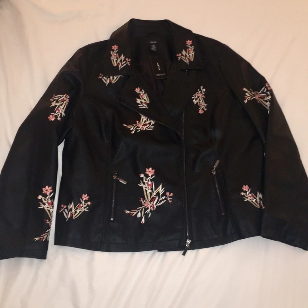 Floral Embroidered Faux Leather Jacket